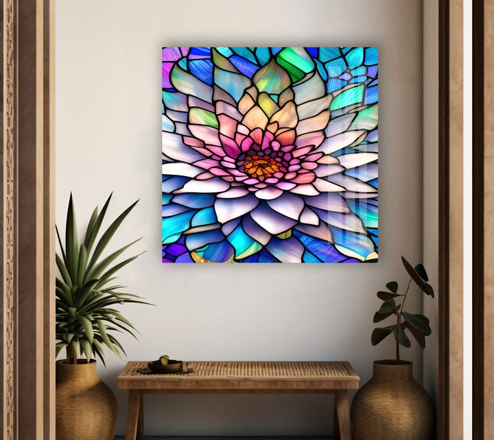 Vivid Floral Lotus Stained Glass Wall Art glass pictures for Wall, glass prints wall art