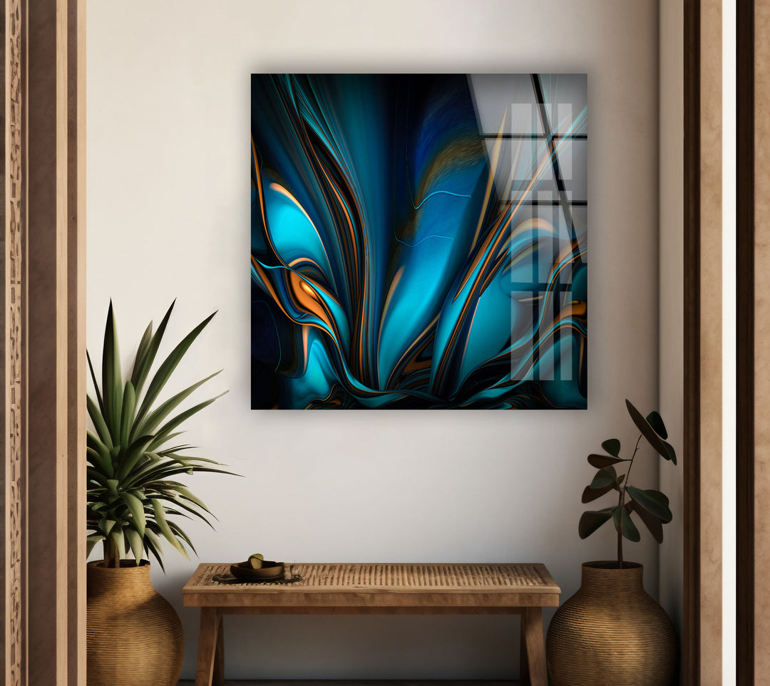 Blue Black Abstract Tempered Glass Wall Art - MyPhotoStation