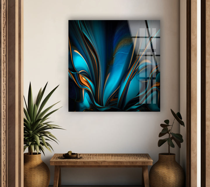 Blue Black Abstract Tempered Glass Wall Art - MyPhotoStation