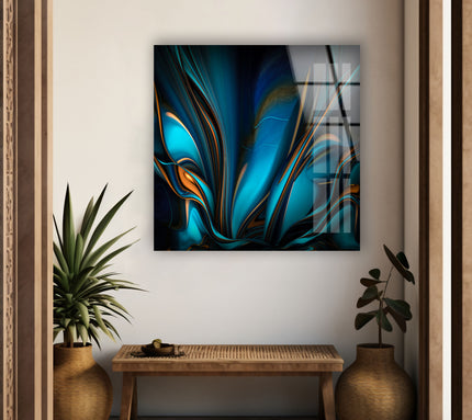 Blue and Orange Abstract Glass Wall Art