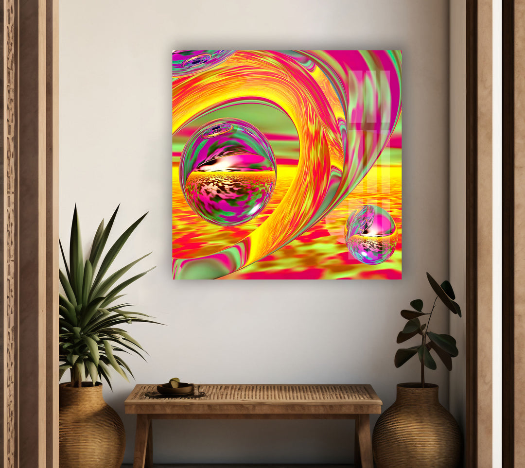 Gold & Orange Abstract Glass Wall Art glass art painting, glass art for the Wall
