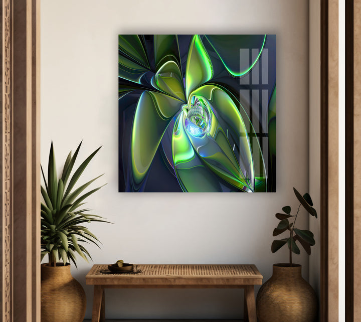 Green 3D Fractal Glass Wall Art