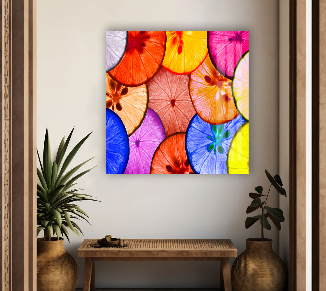 Colorful Lemon Glass Wall Art, glass art painting, glass art for the Wall