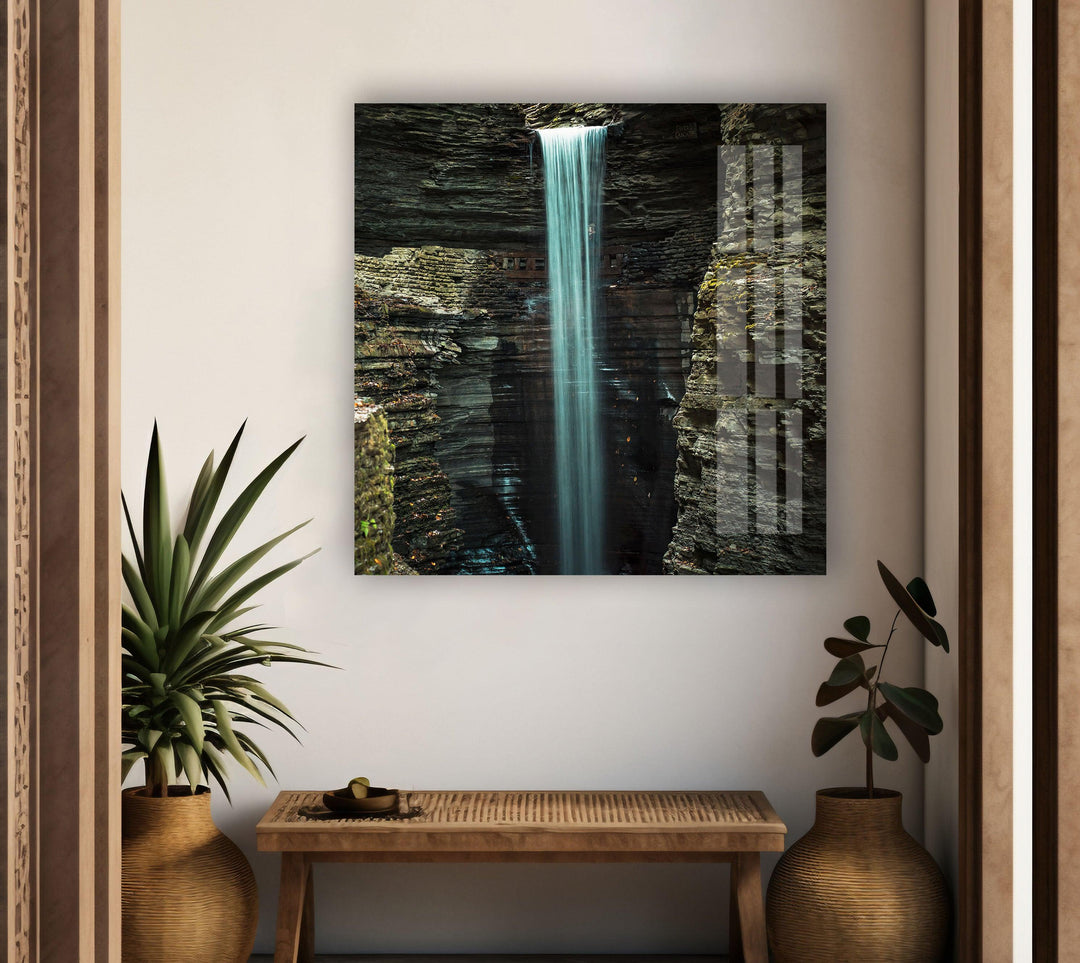 Cavern Cascade Landscape Glass Wall Art glass image printing, glass prints from photos