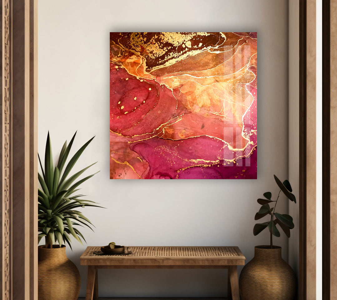 Golden Alcohol ink glass wall art