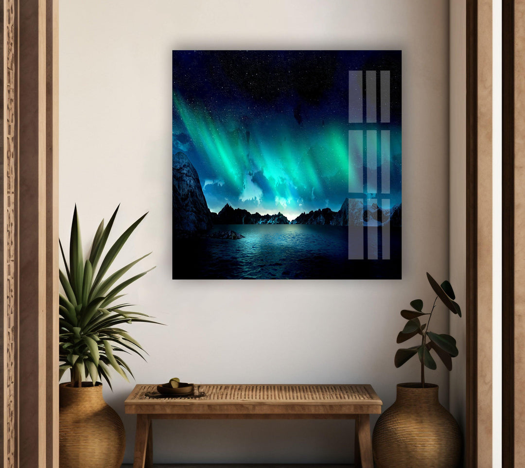 Ethereal Northern Lights Glass Wall Art print picture on glass, Tempered Glass Wall Art