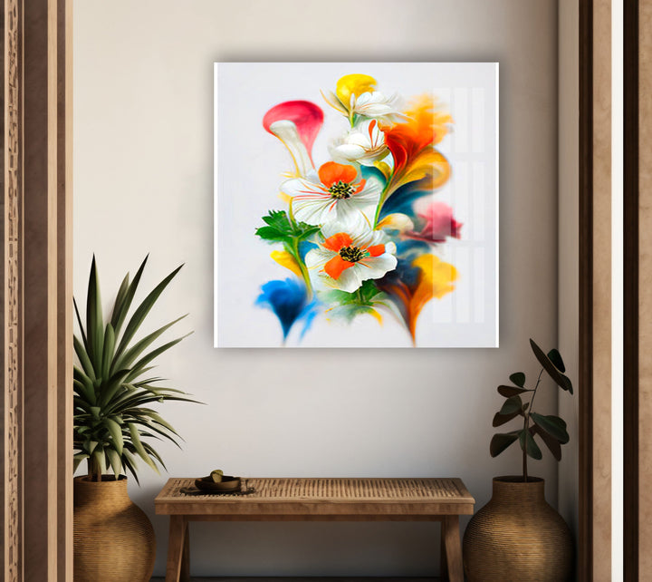 Watercolor Bright Spring Flowers Glass Wall Art, photo print on glass, prints on glass wall art