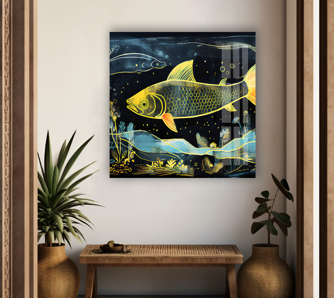 Fish Painting Glass Wall Art photo print on glass, prints on glass wall art