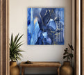 Alcohol ink Blue Abstract Glass Wall Art, glass pictures for Wall, glass prints wall art