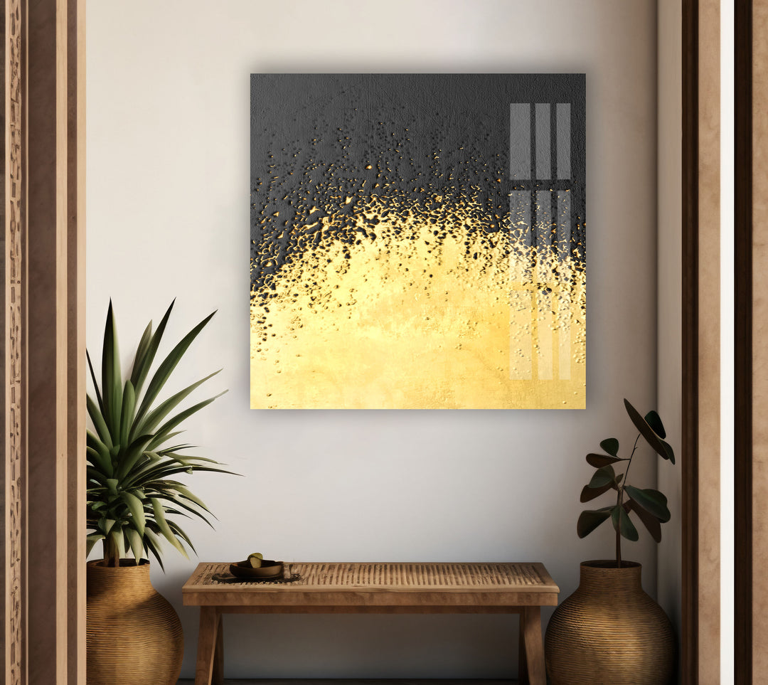 Golden Black Abstract Glass Wall Art, glass image printing, glass prints from photos