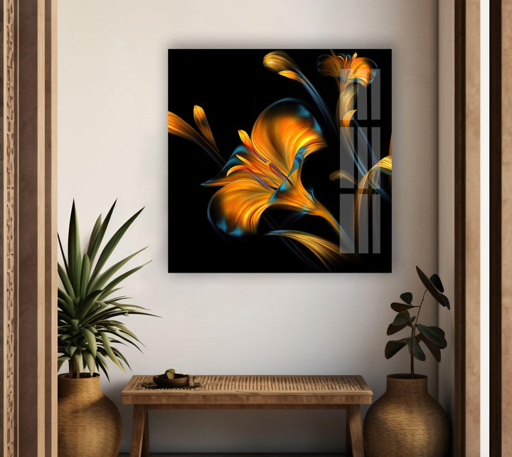 Neon Lily Illustration Glass Wall Art, Glass Printing Wall Art, Print photos on glass