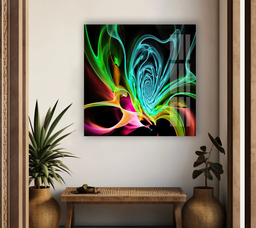 Colorful Abstract Fractal Neon Glass Wall Art large glass photo prints, glass wall photos