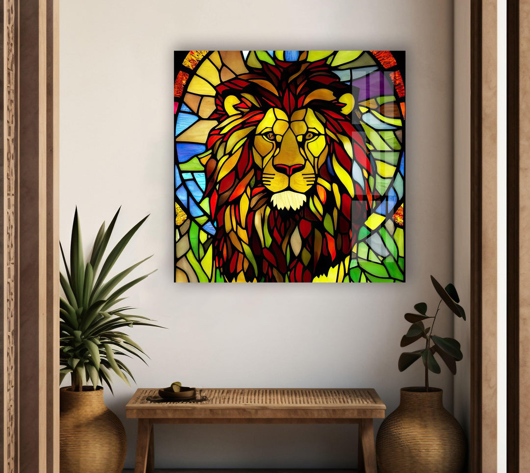 Stained Lion Glass Wall Art large glass photo prints, glass wall photos