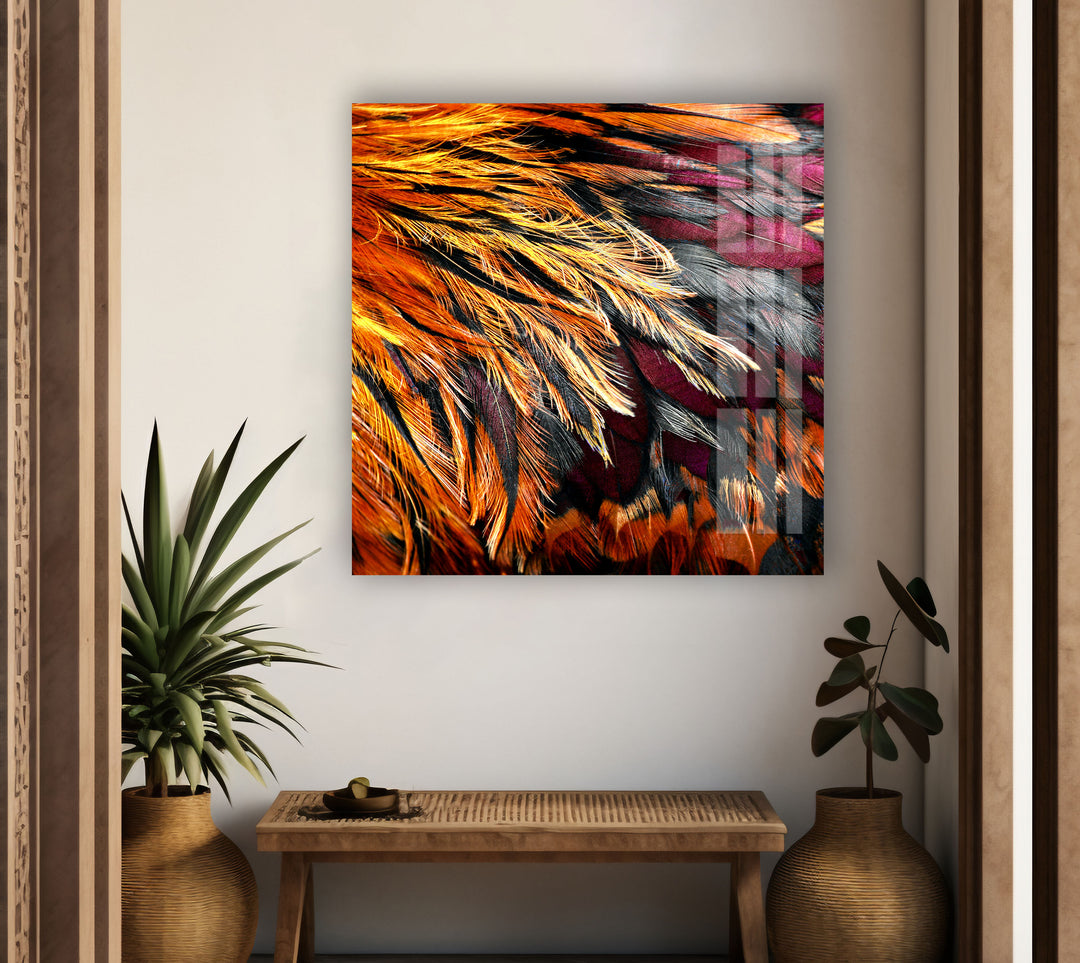 Bright Brown Feather Glass Printing Wall Art