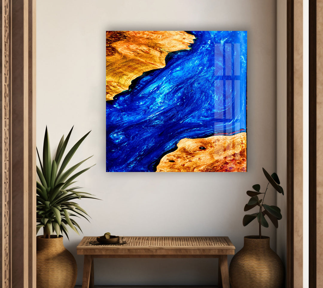 Blue Abstract Epoxy Glass Wall Art print on glass, glass printed photos