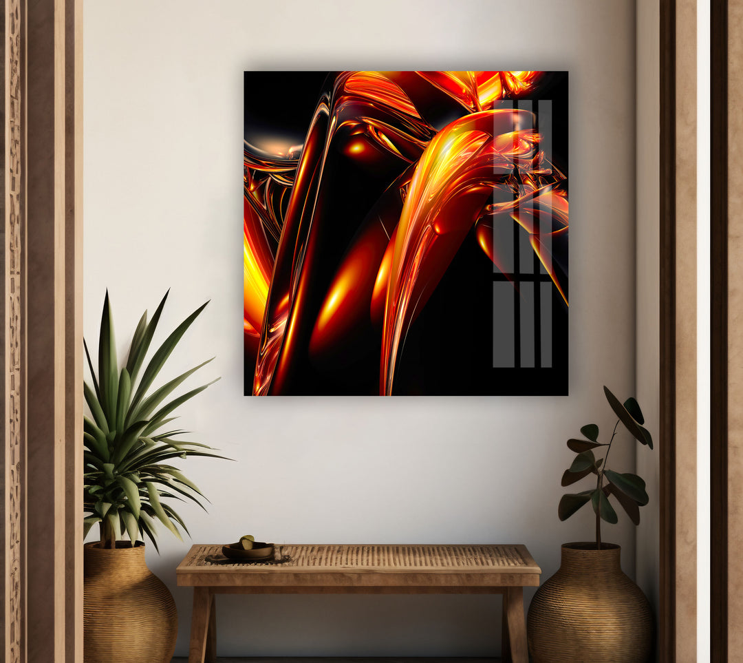 Orange & Black Fractal Abstract Glass Wall Art art glass wall art, glass wall art pictures
