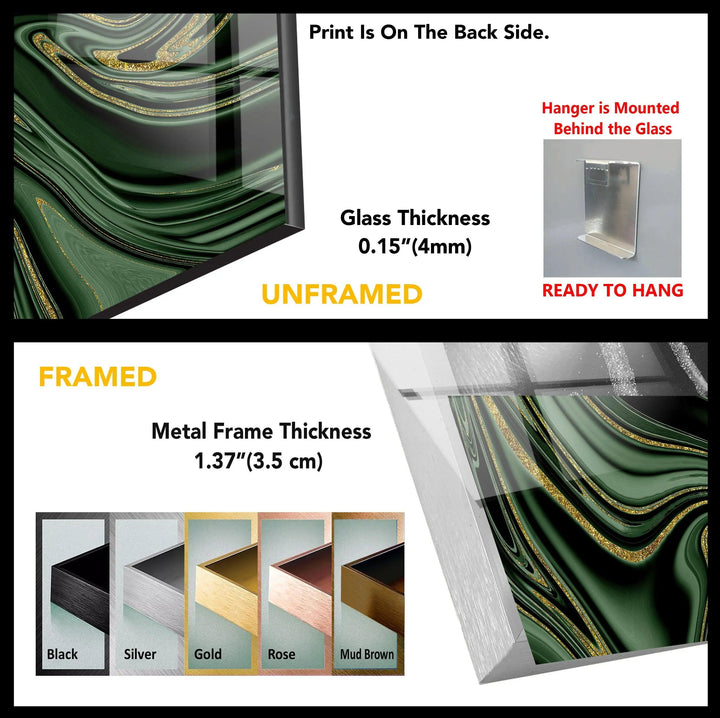 Golden Black Green Marble Abstract Glass Wall Art