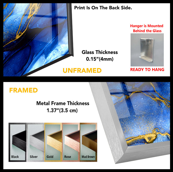 Gold & Blue Alcohol Ink Abstract Glass Wall Art