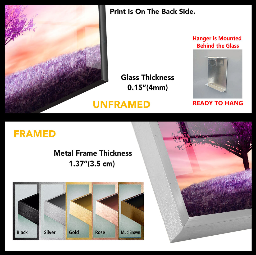 Purple Tree Landscape Glass Wall Art