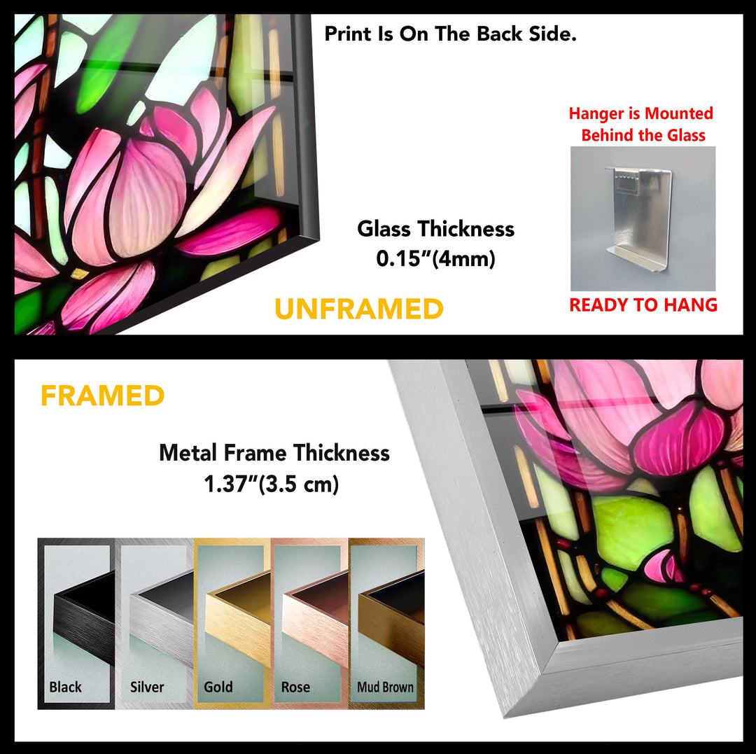 Stained Glass Pink Water Lily Glass Wall Art, custom glass photo prints, large glass prints