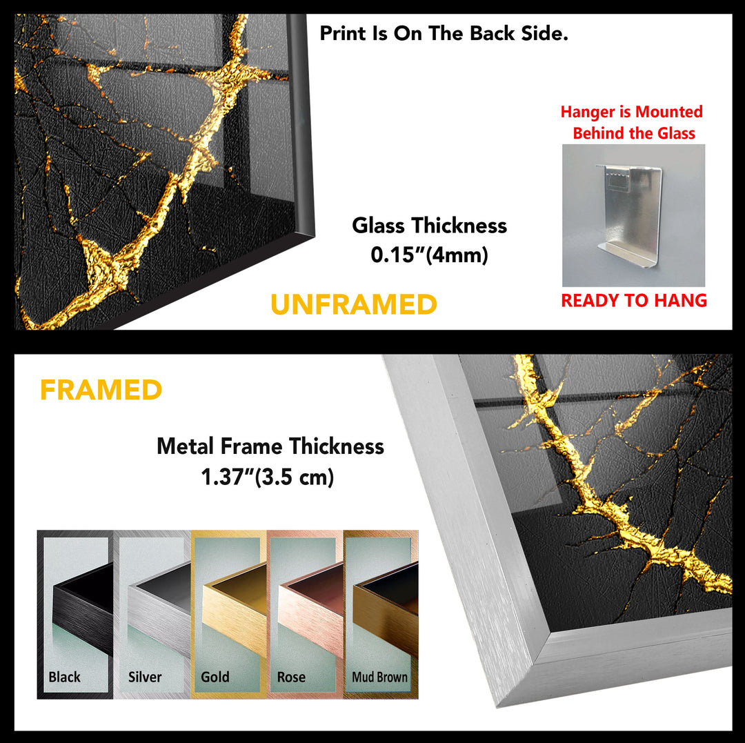 Golden Cracks Abstract Glass Wall Art