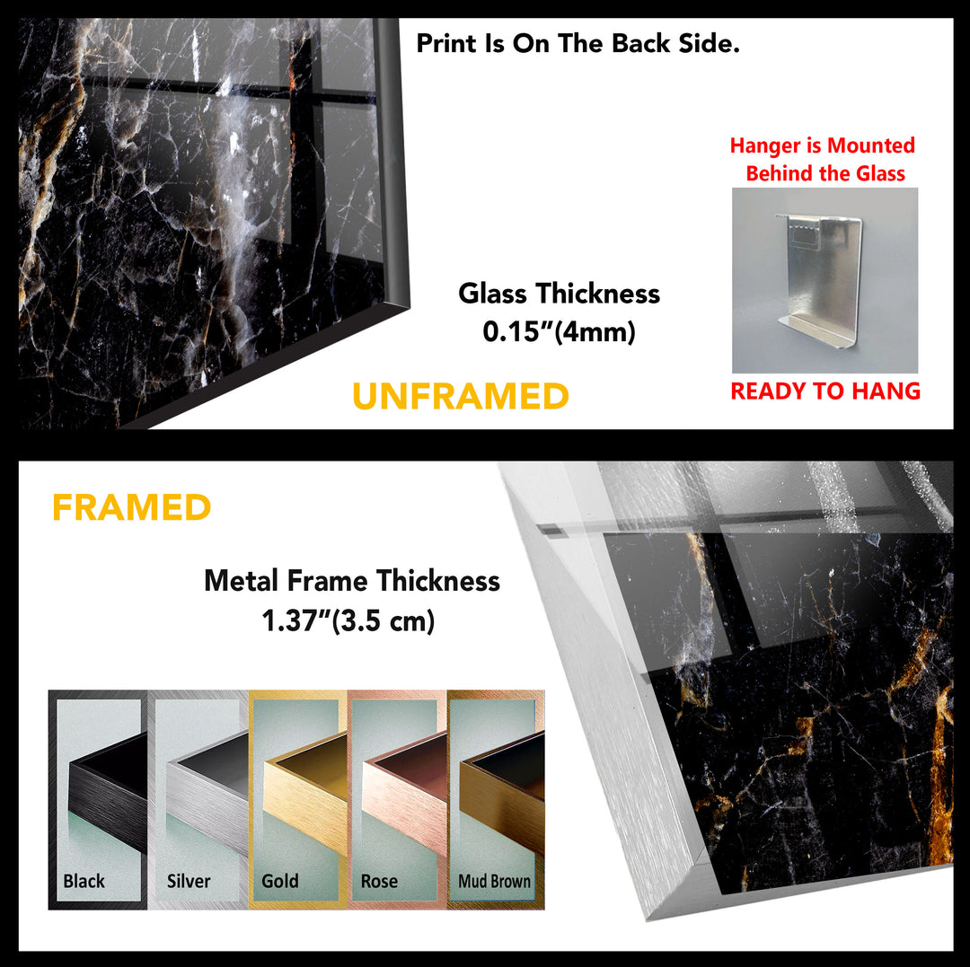 Black & Orange Marble Abstract Glass Wall Art