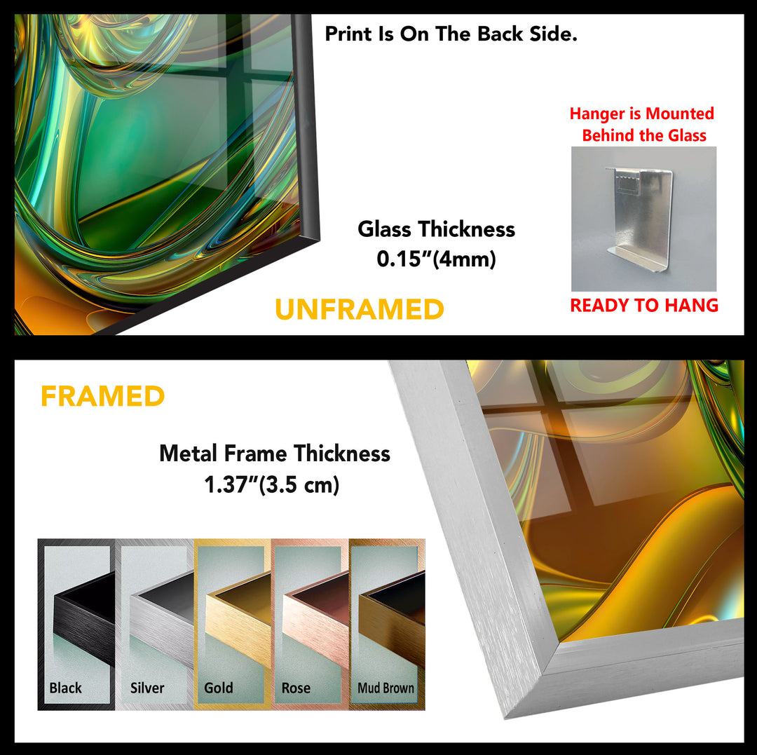 Shiny Gold And Green Abstraction Glass Wall Art