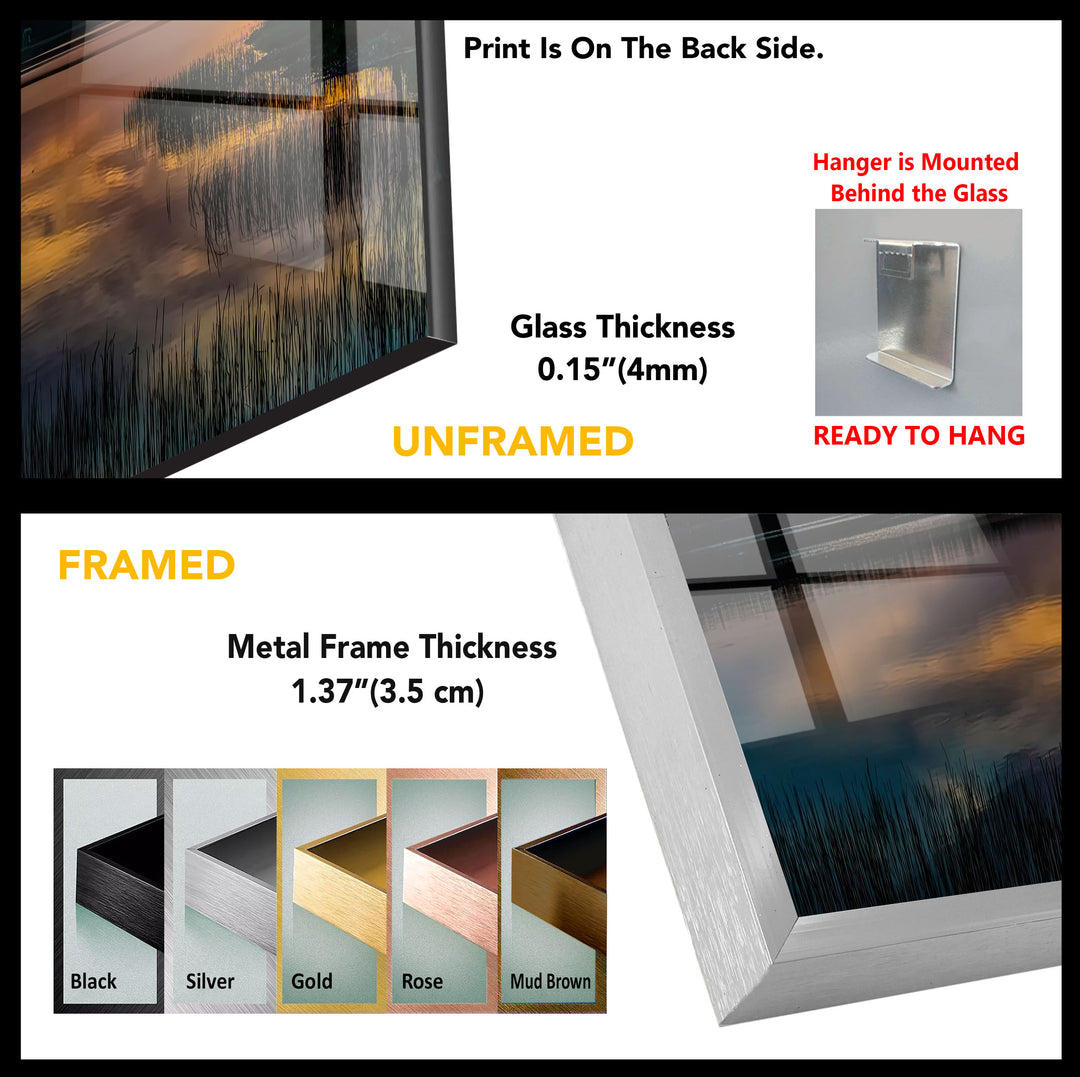 Colorful Sunset On The Lake Glass Wall Art