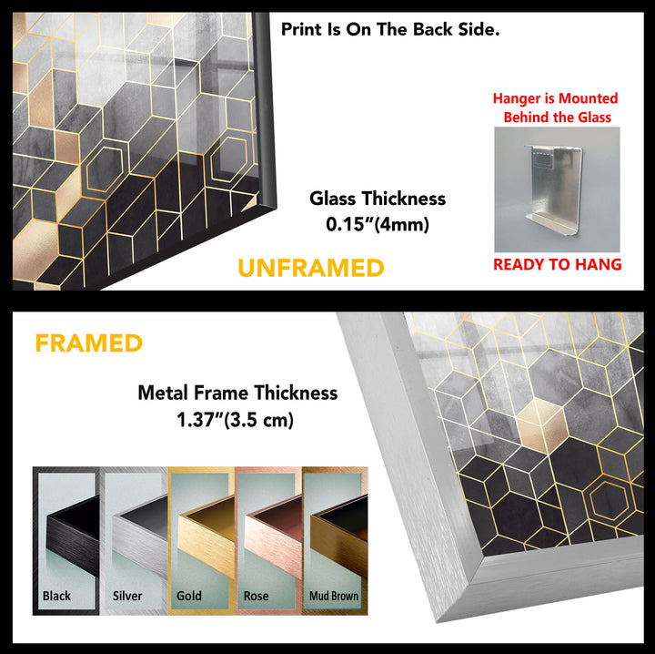 Black Hexagons Glass Wall Art , glass photo prints, glass picture prints