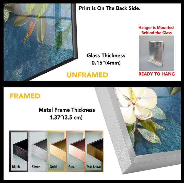 Painted White Magnolia Glass Wall Art, Glass Printing Wall Art, Print photos on glass