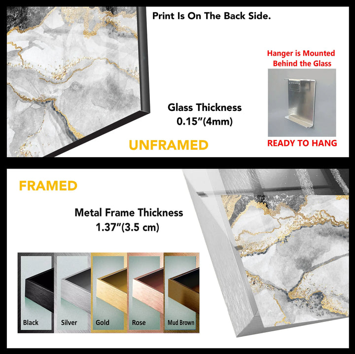 Black White Gold Marble Glass Wall Art, picture on glass wall art, photos printed on glass