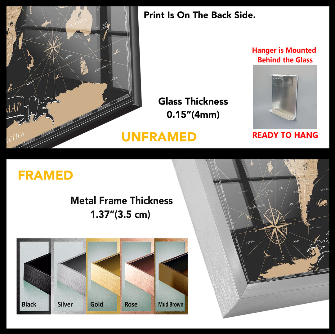 World Map Tempered Glass Wall Art - MyPhotoStation