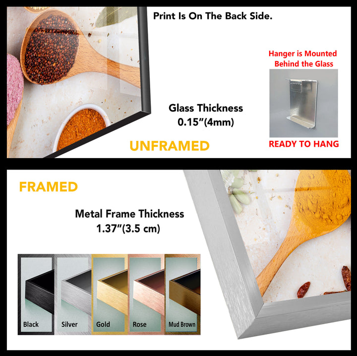 Mix Indian Spices Glass Wall Art, glass photo prints, glass picture prints