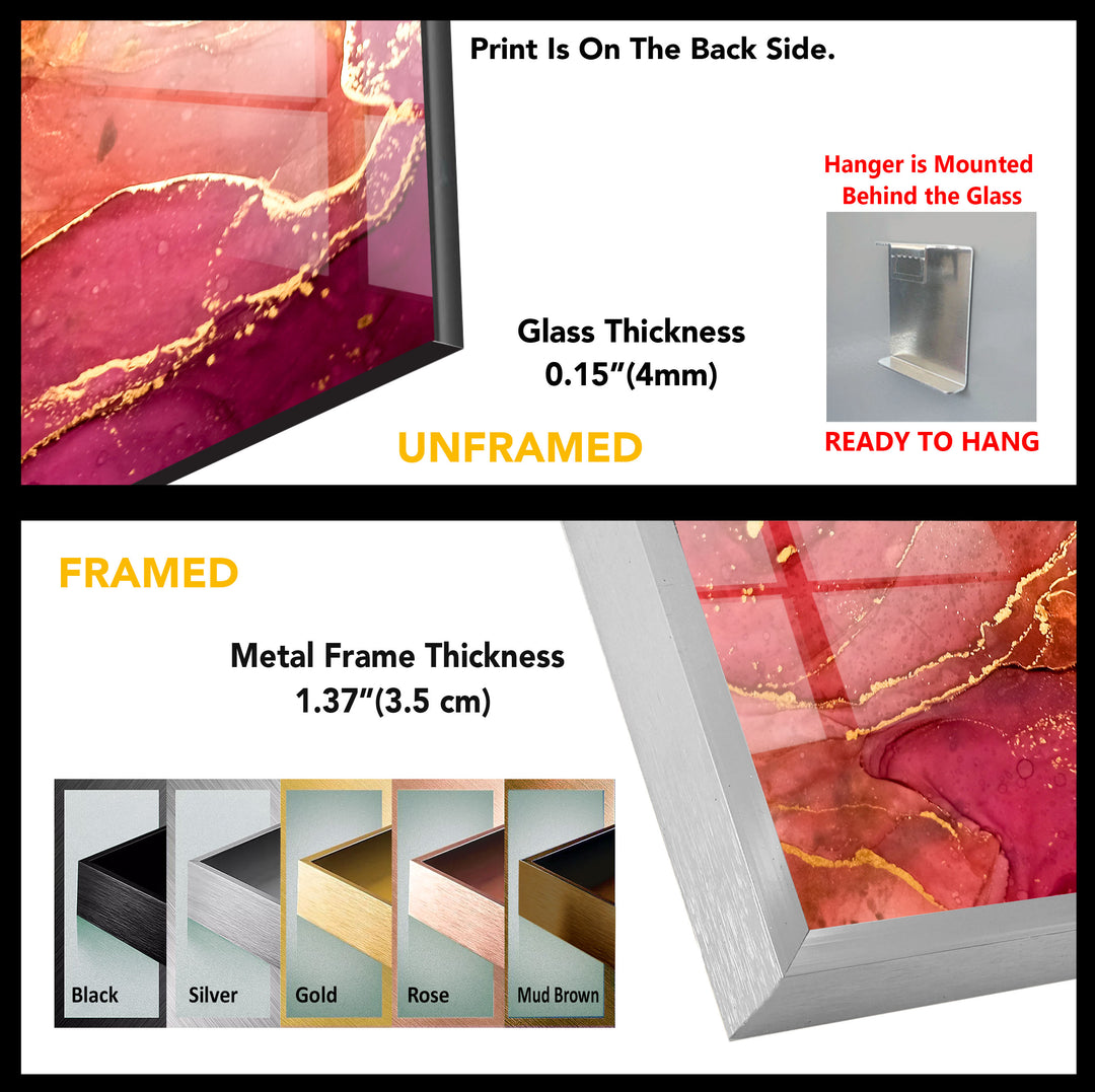 Hot Pink Gold Abstract Glass Wall Art