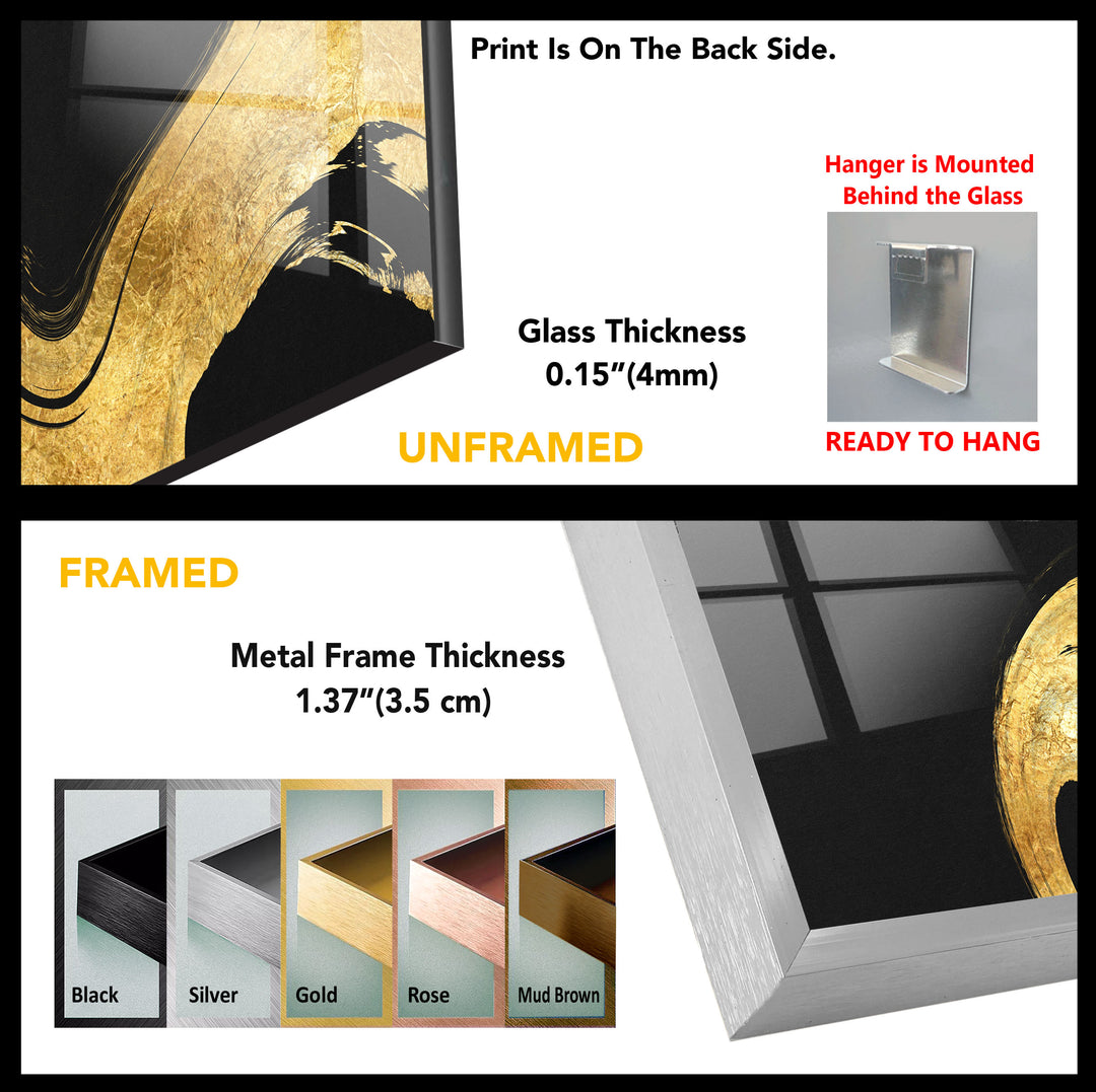 Gold Waves on Black Abstract Glass Wall Art, glass printing Wall art, tempered glass art