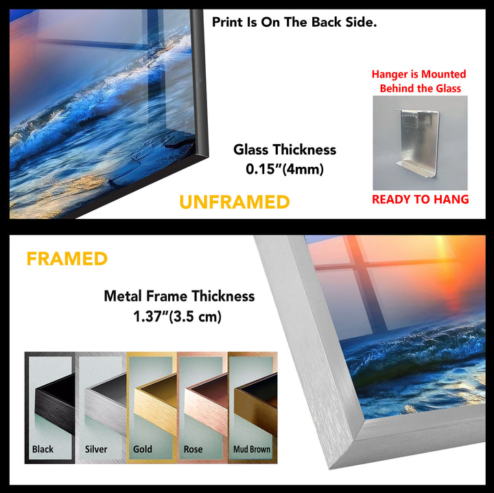 Sunset Sea Wave Glass Wall Art