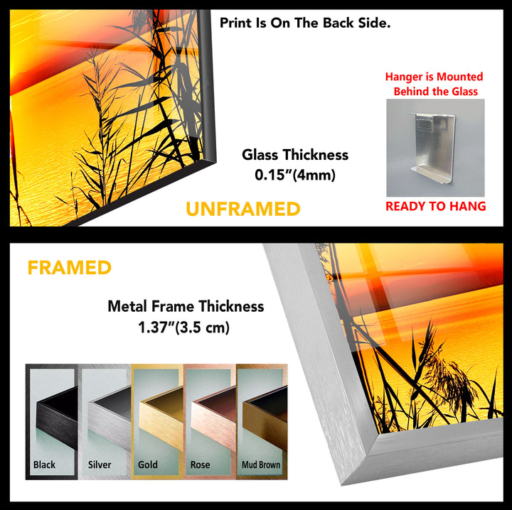 Grass Upon Water By Sunset Glass Wall Art