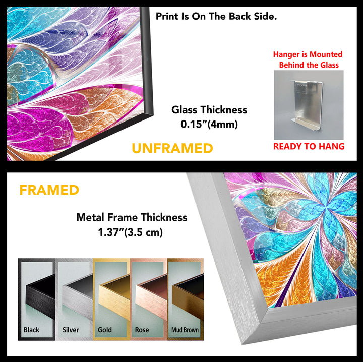 Stained Pink Fractal Design Glass Wall Art