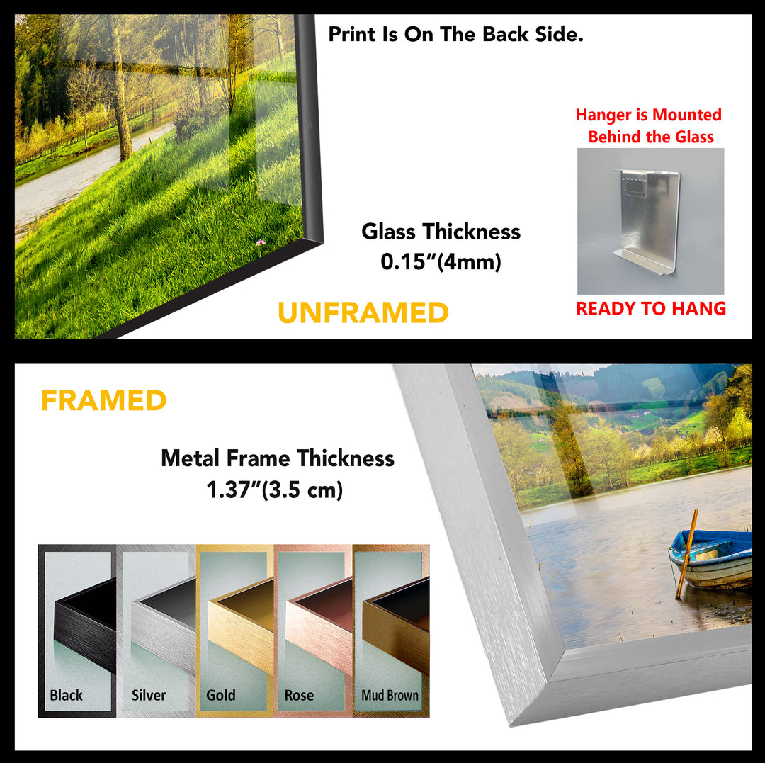 Lake Landscape With Boat Glass Wall Art