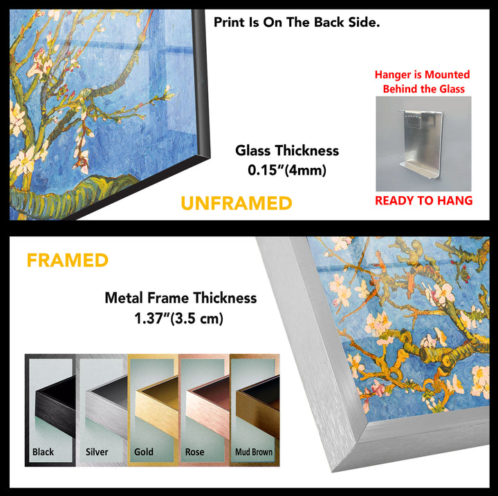 Almond Blossom by Vincent Van Gogh Glass Wall Art, art glass wall art, glass wall art pictures