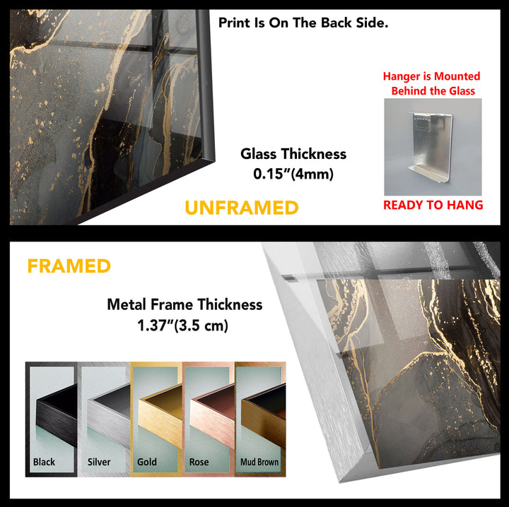 Abstract Gray & Gold Glass Wall Art