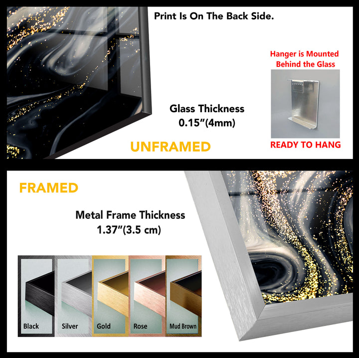 Black Gold Marble Abstract Glass Wall Art