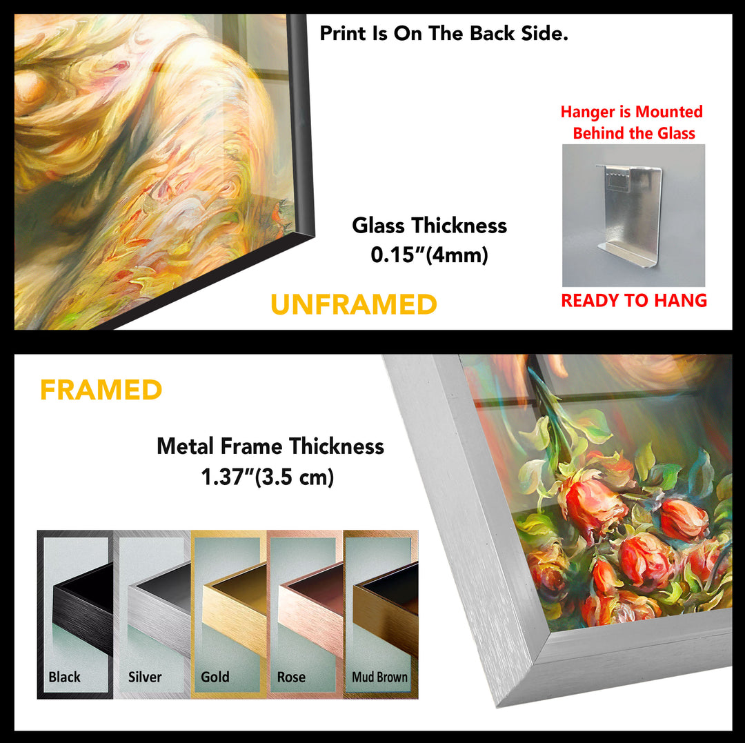 Oil Painting Woman Floral Tempered Glass Wall Art - MyPhotoStation