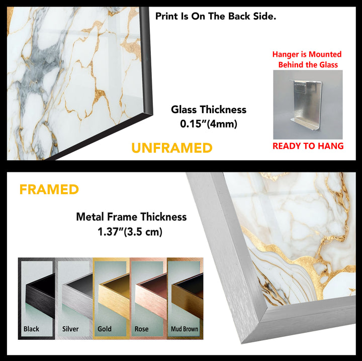 Marble White & Gold Glass Wall Art