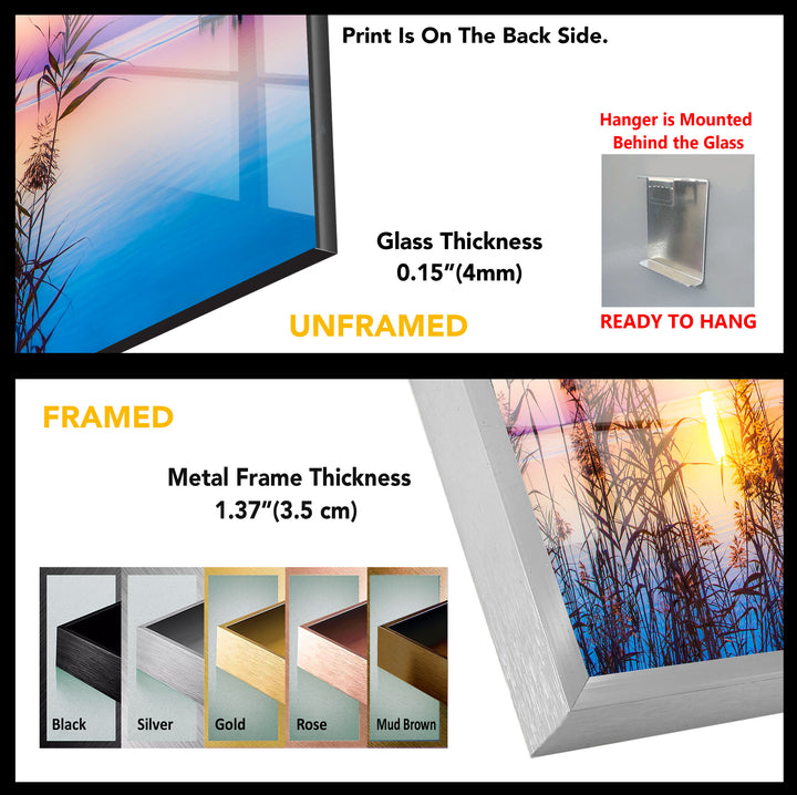 Colorful Sunset On Lake Glass Wall Art