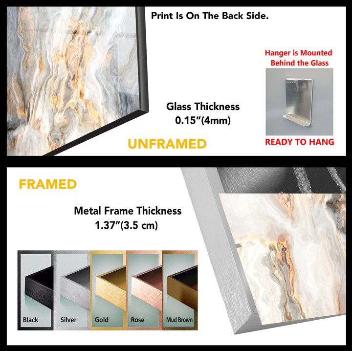 Curly Gray and Gold Veins Marble Glass Wall Art