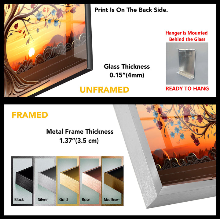 Colorful Tree At Sunset Glass Wall Art, picture on glass wall art, photos printed on glass