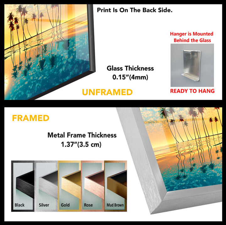 Tropical Palm Tree at Sunset Glass Wall Art