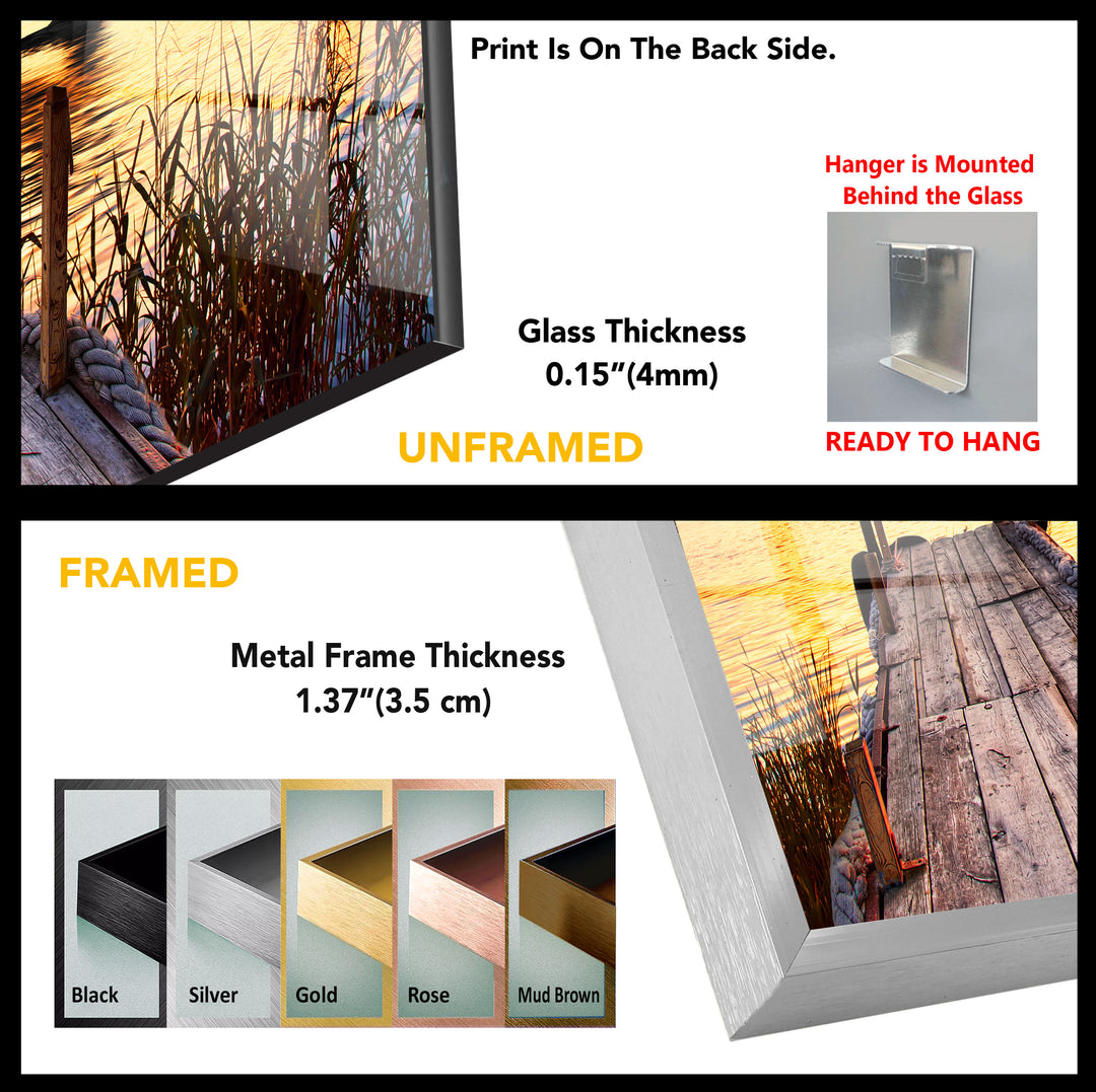 Dock Sunset Landscape Glass Wall Art