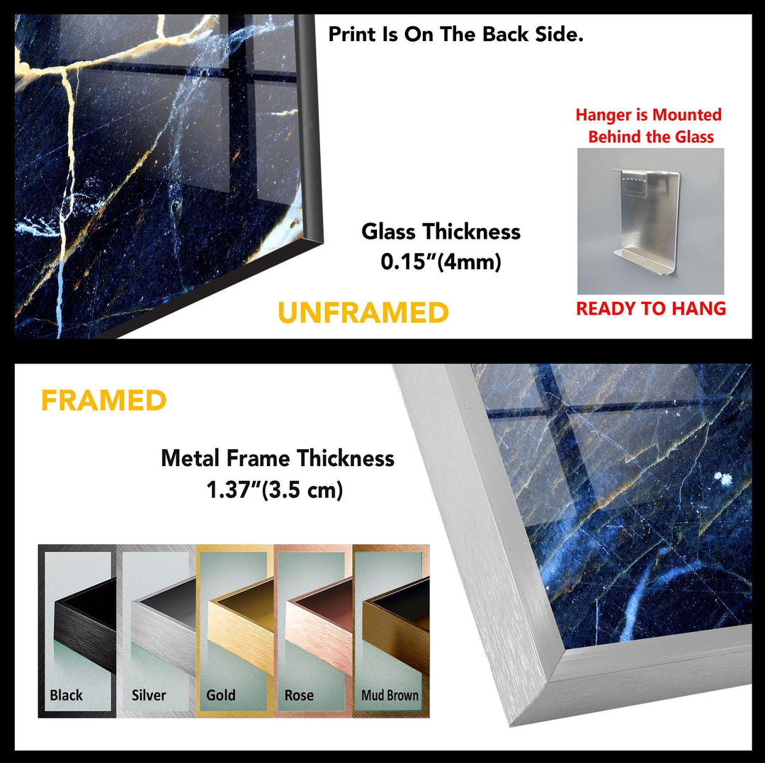 Dark Blue Marble Abstract Glass Wall Art